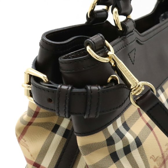 BURBERRY Shadow Horse Nova Check Tote Bag Shoulder PVC Leather Beige Dark Brown - Picture 9 of 10